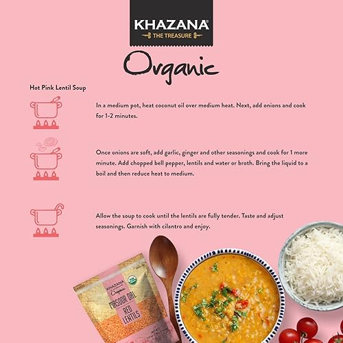 Miniatura 4 de Khazana Orgánico Masoor Dal 4lb - Lentejas rojas  Sin OMG, sin gluten y Kosher  Lentejas auténticas de la India