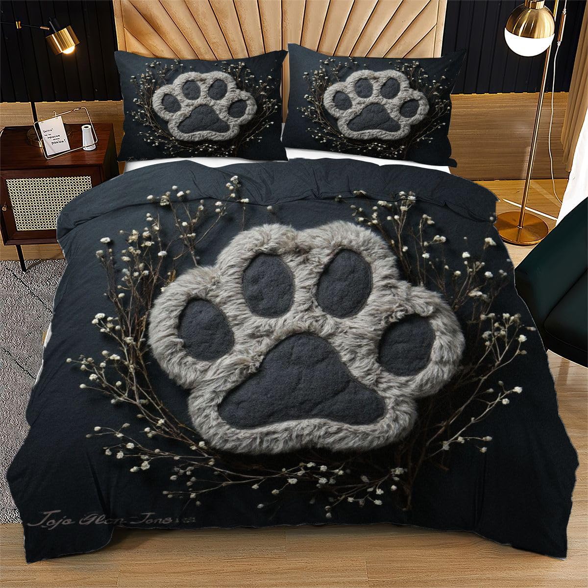 Juego de funda de edredón para cama individual de microfibra reversible con diseño de pata de gato