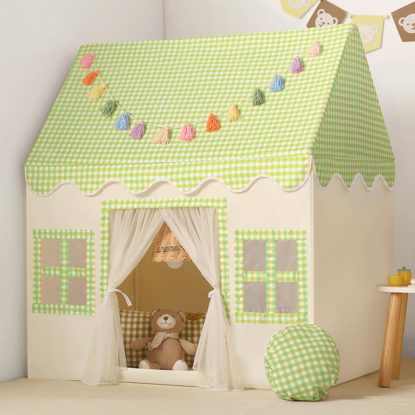 Wilwolfer Kindertent binnen: Kinderspeeltent - Groot Speelhuis Binnen & Buiten voor Kleuters, Prinsessenspeelhuis voor Meisjes & Jongens, Speelgoedhuis Verjaardagscadeau (Beige