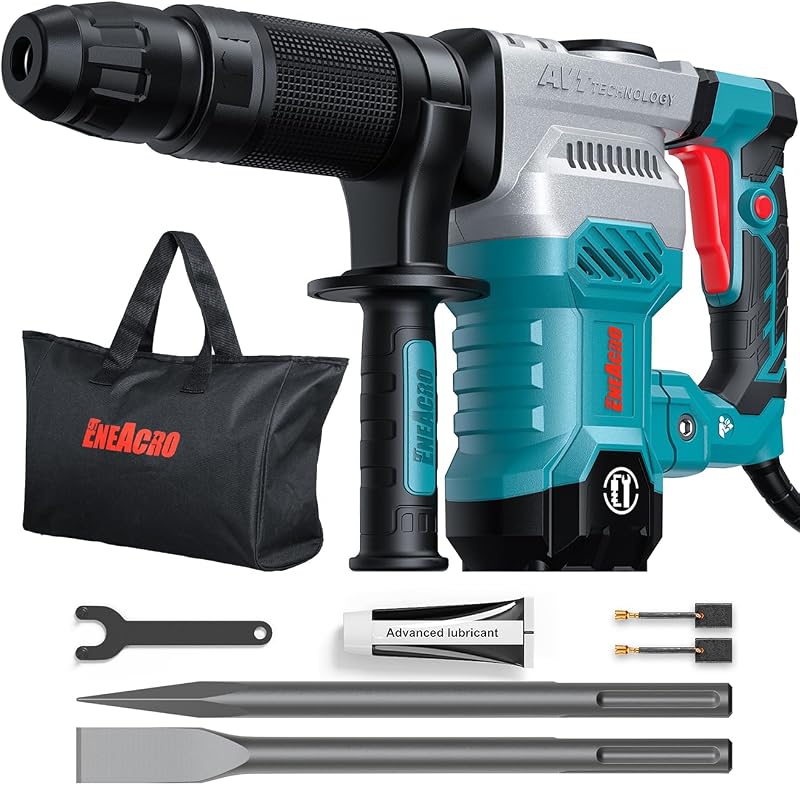 SDS-Max Demolition Jack Hammer, 11 Amp Electric | Lightweight, Aluminum Alloy Shell, Vibration Control, Includes Grease, Tool Bag & Chisels, For Concrete