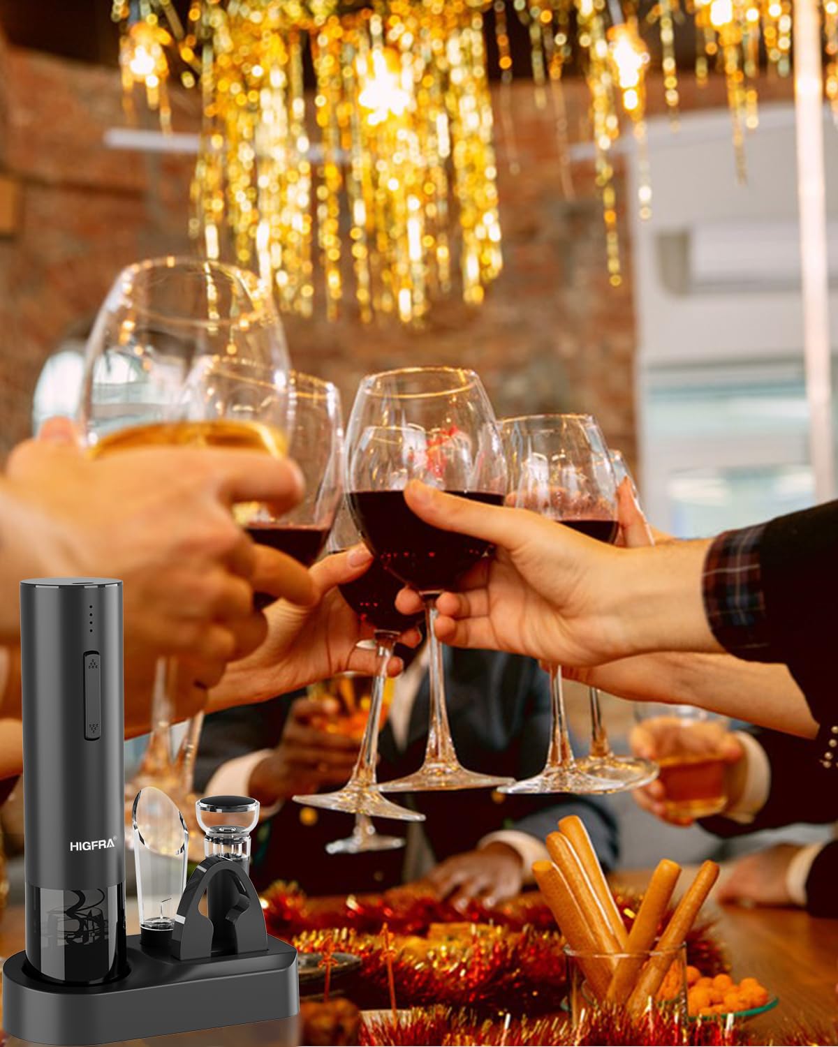 Juego de regalo de abridor de vino eléctrico, accesorios de vino de primera calidad con aireador de vino, tapón de vacío, cortador de papel de aluminio y caja de regalo, regalo de Navidad ideal para 8