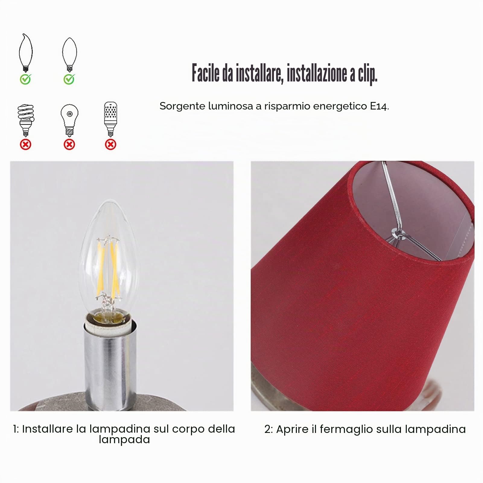 Paralumi in Tessuto, Piccoli Paralumi a Clip per Lampadario E14, Copertura per Lampadina Pendente, 6 Pezzi, Tessuto di Cotone Nero for Comodino, Parete, Soggiorno