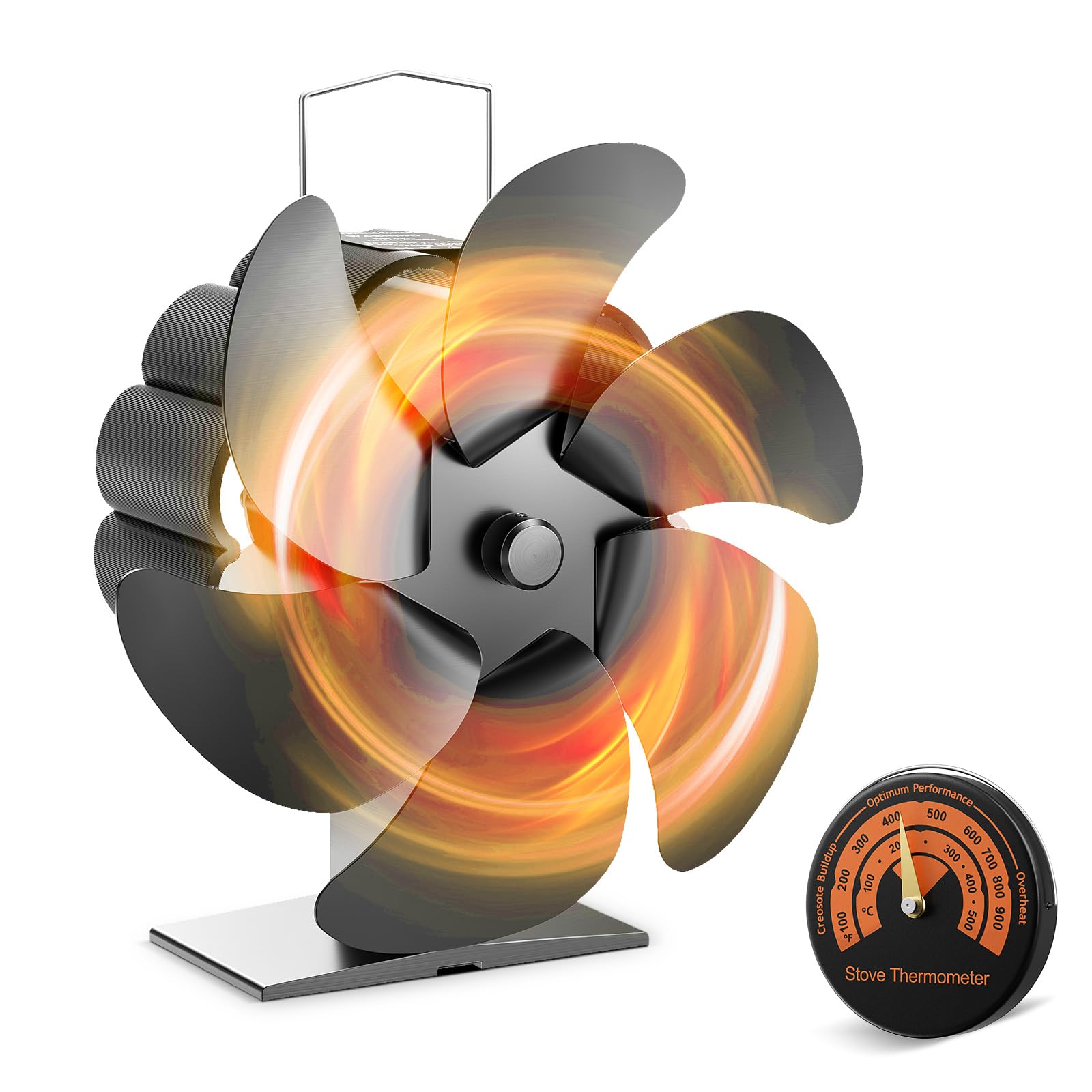 Ovshnrr 6 Palas Ventilador de Chimenea Con Termómetro, Circulación de Aire Caliente Para Estufas de Pellets/Gas/Leña y Chimeneas