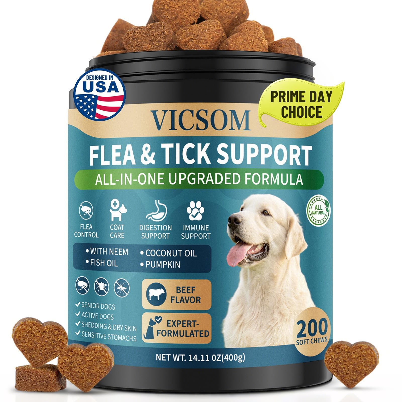 VICSOM Flea and Tick Prevention Chewables Beef Flavor