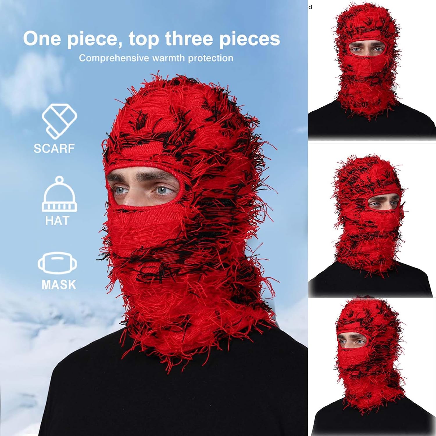 Winter Distressed Balaclava Full Face Ski Mask for Men Women Knitted Mask