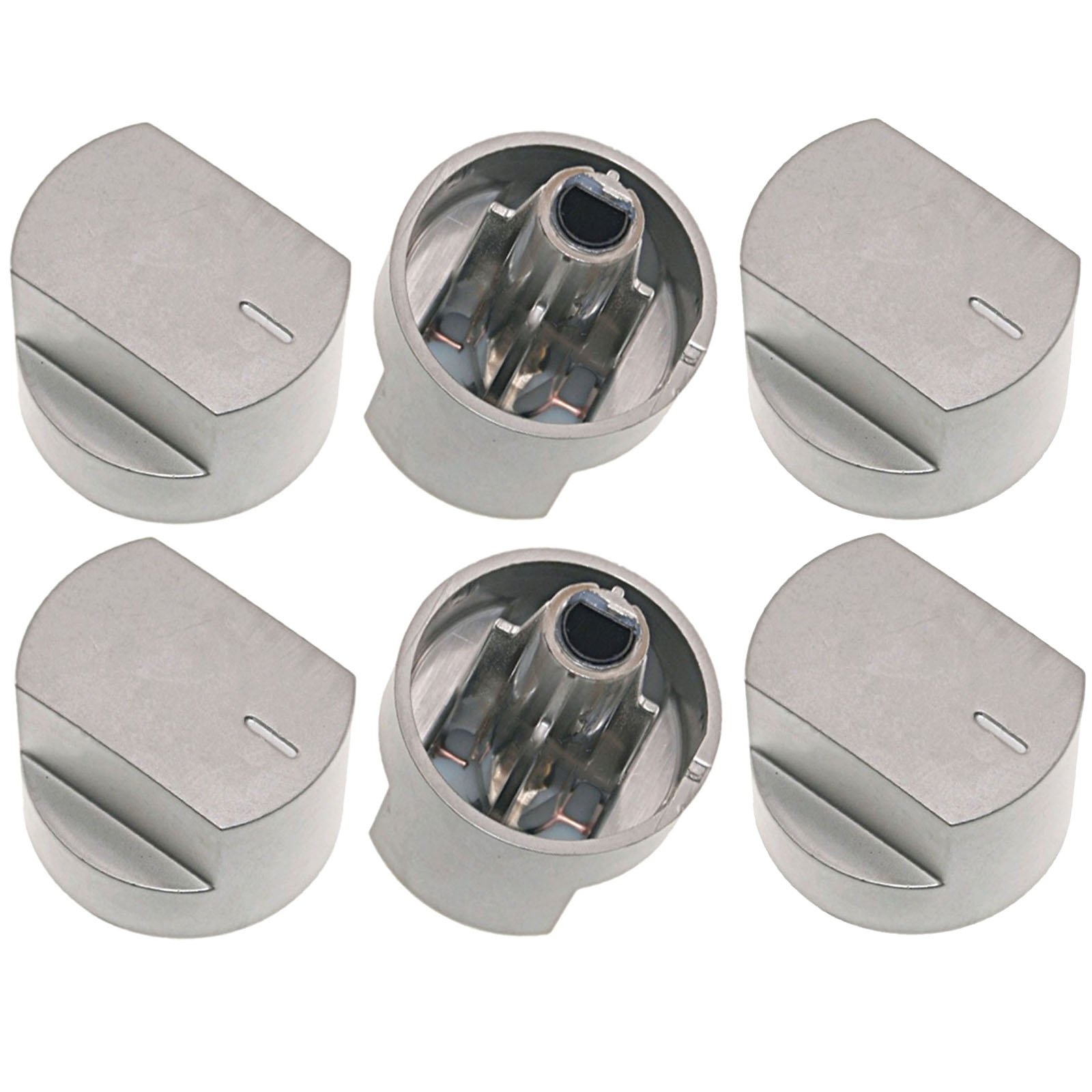 SPARES2GO Control Knob Switch & Shaft for Stoves 61EDO 61EHDO BL ST WH Oven Cooker Hob (Silver, Pack of 6)