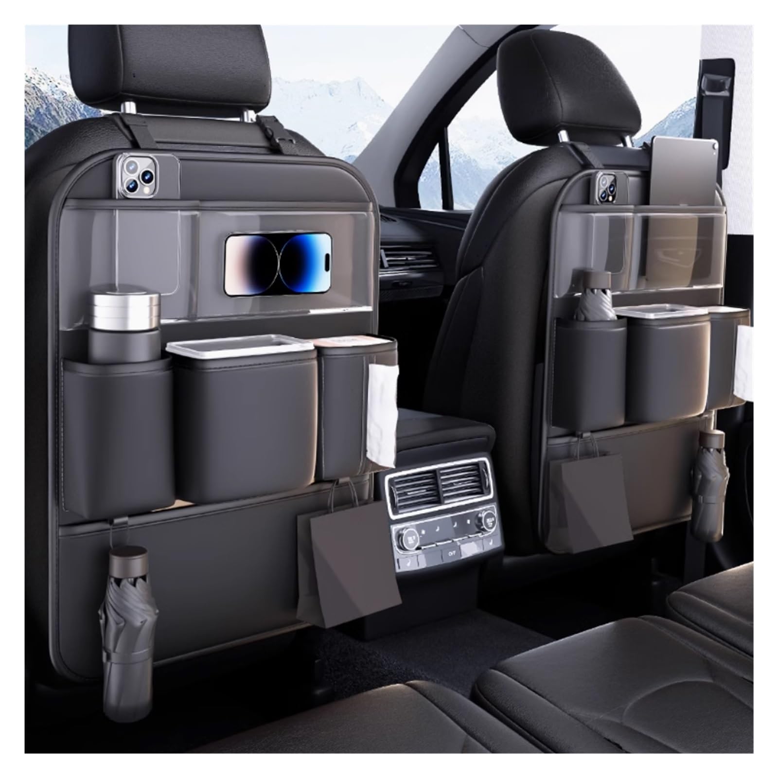 Organizador Asiento Trasero Coche para Dacia Dokker 2012-2023, Protector Antipatadas para El Asiento Trasero, Almacenamiento para Tabletas Impermeable Protector Asiento Coche(Black,Two Storage)