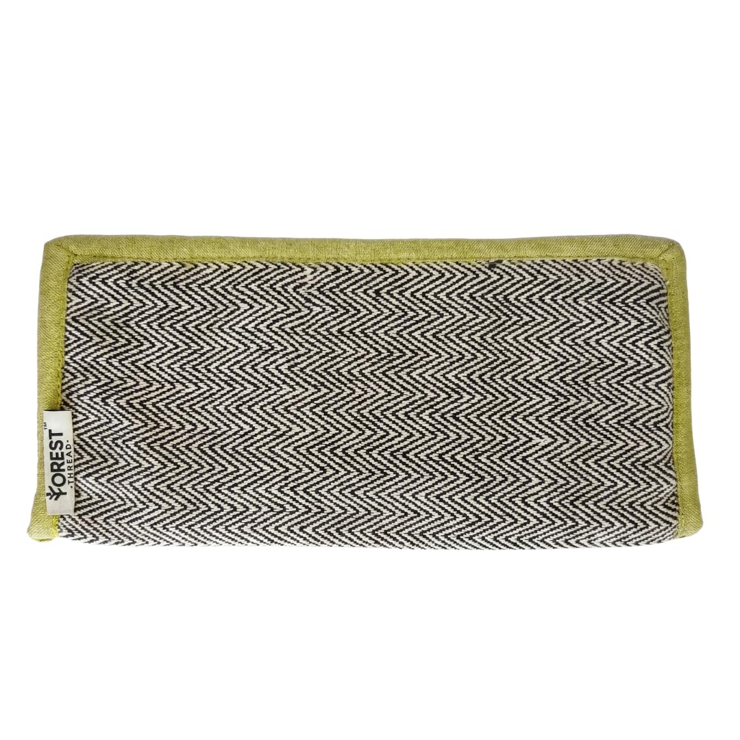 Natural Fabric Long Bifold Wallet for Women | Eco-Friendly Herringbone Fabric Travel Pouch & Wallet with Dual Inner Zipper Compartments (Black & White Herringbone/Green Trim)-image-49