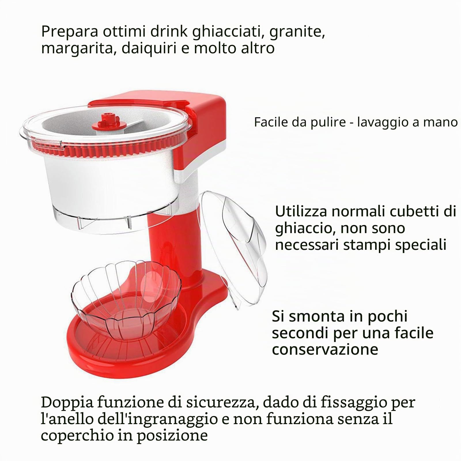 Macchina per granita e ghiaccio tritato, macchina elettrica da banco per preparare ghiaccio tritato fatto in casa, coni di neve, granite, cocktail, lame in acciaio inossidabile, Ice Crusher