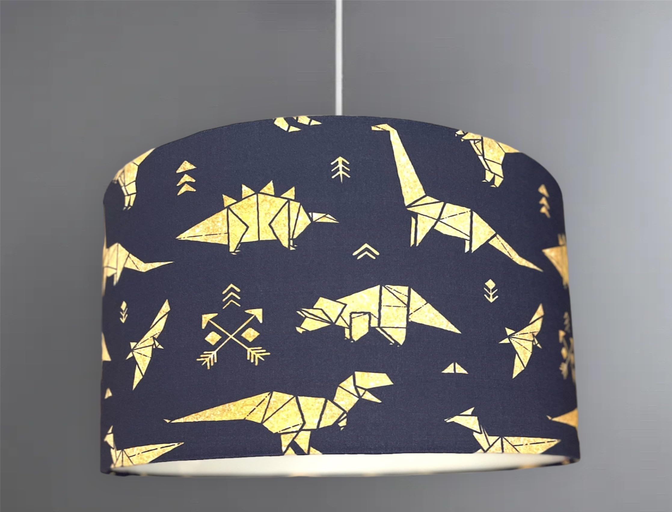 New HQ Handmade Children’s Room Golden Colour Dinosaur Design lamp Shade Pendant Light Shade Grey Blue Fabric