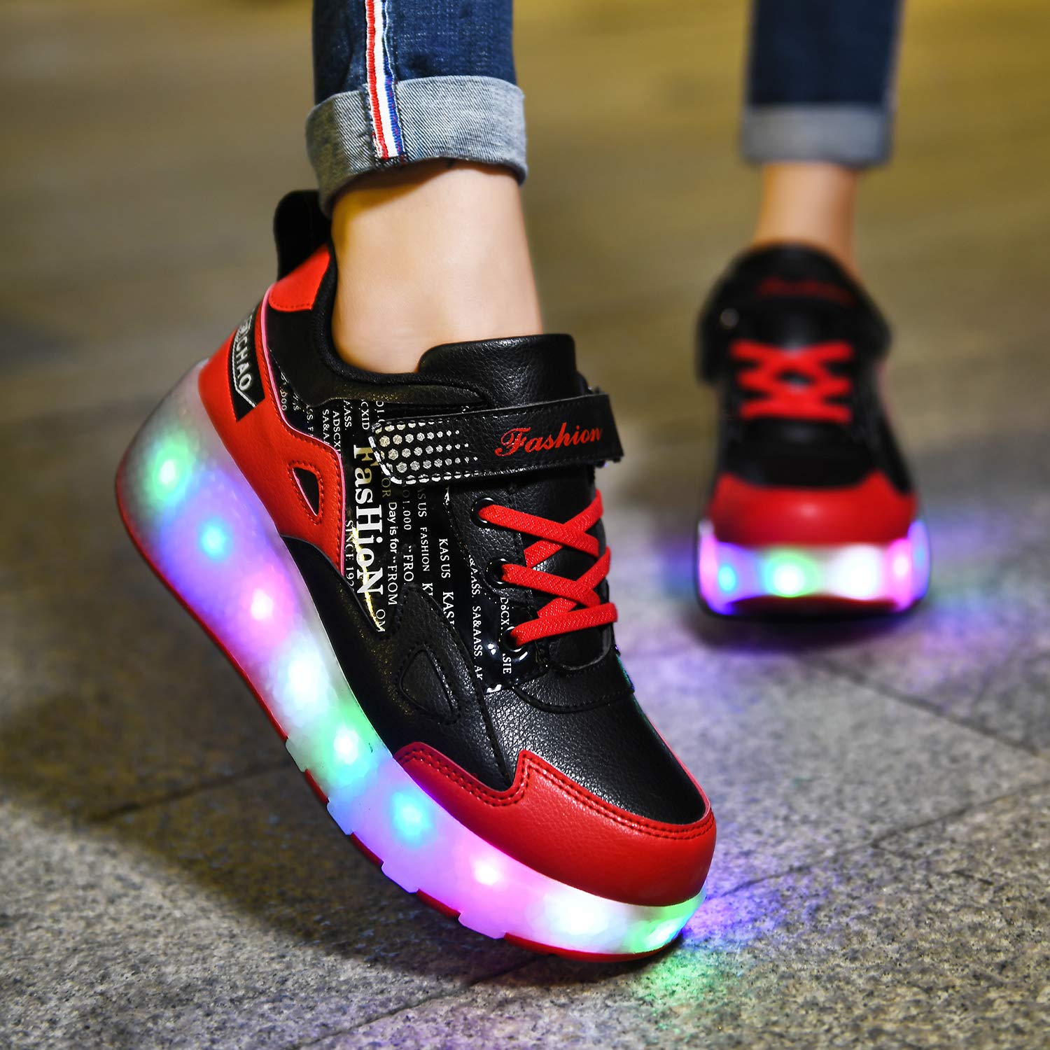 Unisex Scarpe da LED Luce Singolo Doppia Ruota Skateboard Sportive con Rotelle Automatiche Ruota Outdoor Multisport Ginnastica Running Sneaker USB Ricaricabile