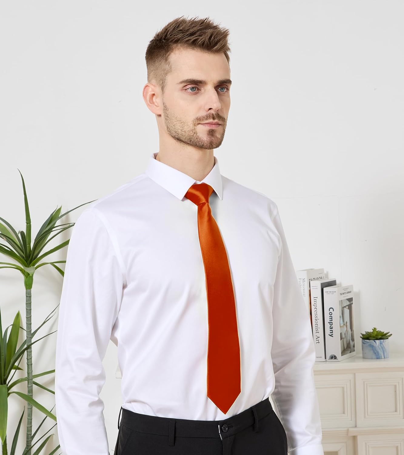 PenSee Men's Tie Set Solid Pure Color 3.15" (8CM) Classic Formal Plain Necktie and Pocket Square Set For Men - Image 3