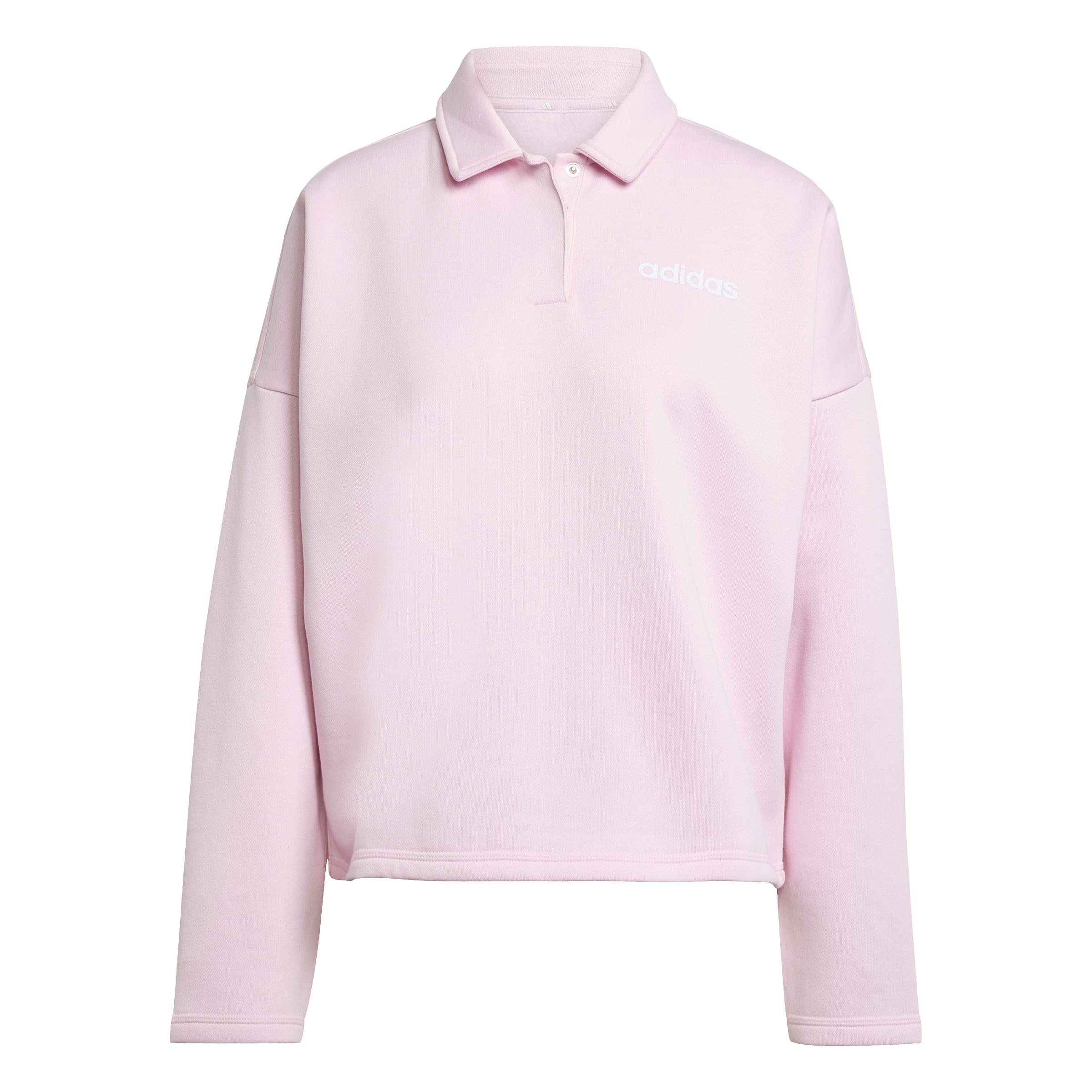 adidas Women's Essentials Linear Fleece Polo Sweatshirt, clear pink/white, XL