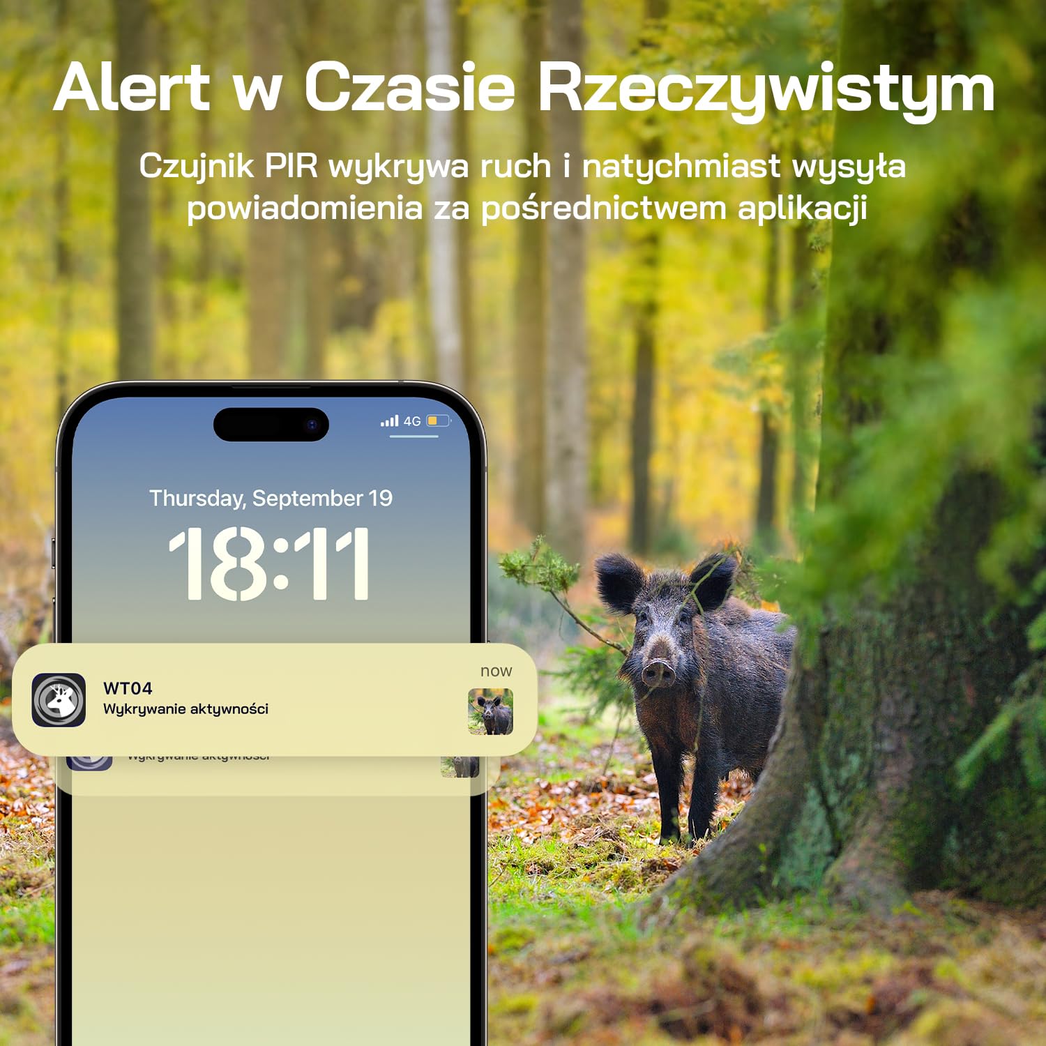 WOLFANG 4G LTE Wildlife Solarcamera 2.5K, Trailcamera met Uitstekend Nachtzicht, 0,2 s Activeringstijd, IP66 Waterdicht, Voor Wildlife Monitoring met Micro SD-kaar i SIM, czarny