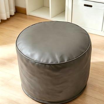 HIGOGOGO Round Stuffed Pouf Ottoman, Corduroy Poufs with High-Density Foam Filling, Furry and Fluffy Pouf Foot Stool Storage Ottoman, 17.7 x 13.8 Floor Poufs Foot Rest for Living Room,Silver Grey