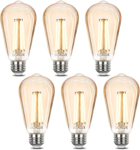 Miniatura 1 de Sigalux Edison Bulbs, bombilla LED E26 de 60 W, regulable, vintage, bombilla de filamento LED ámbar con 90 CRI, ST19, bombilla retro antigua de 2700