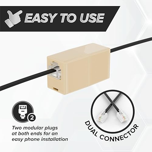 Miniatura 7 de THE CIMPLE CO Phone Line Cord 50 Feet - Modular Telephone Extension Cord 50 Feet - 2 Conductor (2 pin, 1 line) Cable - Works Great with FAX, AIO,