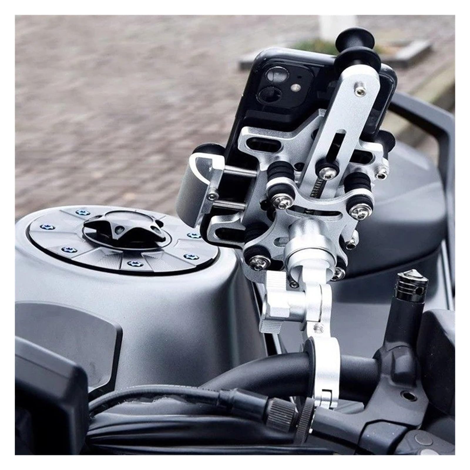 Support Navigation GPS Support De Téléphone pour Moto en Alliage pour Vélo Électrique, avec Amortisseur, Navigation pour Motos(H-95-Silvery)