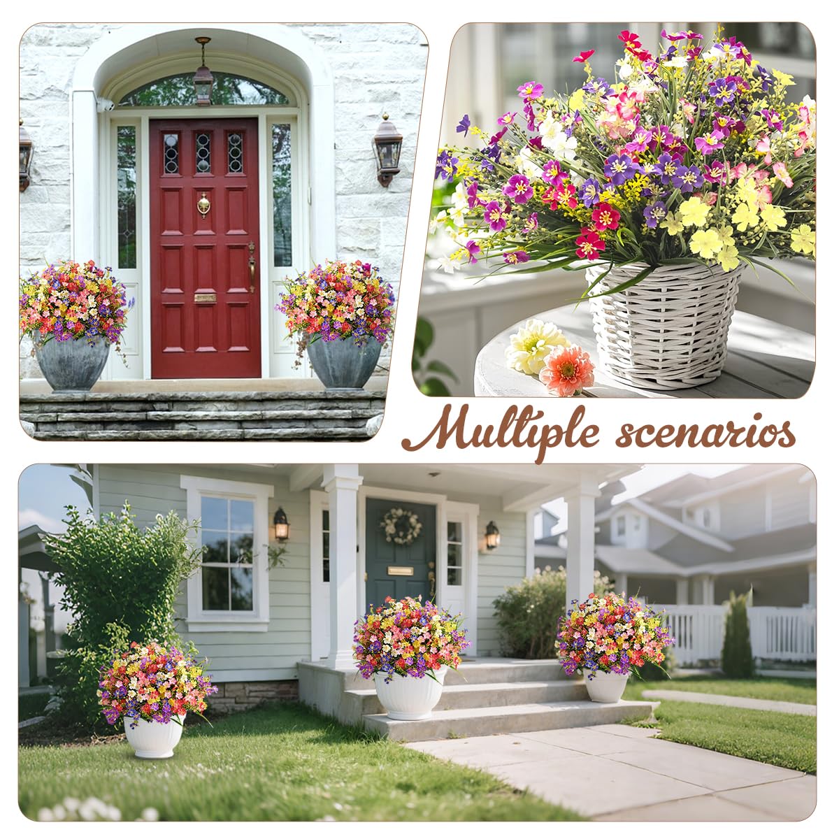 8 Piezas Flores Artificiales Exterior, Arbustos Resistentes a los Rayos UV, Plantas Artificiales Exterior, Flor Falsa Decorativas Exterior para Jarron, Jardinera, Balcon, Centro de Mesa