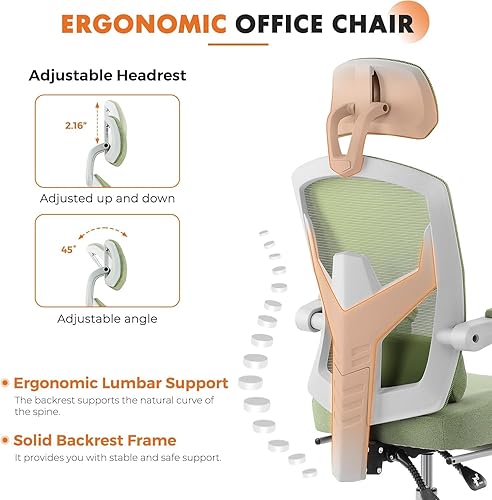 Miniatura 5 de Sweetcrispy Silla ergonómica de escritorio para computadora de oficina, sillas giratorias de malla con respaldo alto y ruedas, cómodo soporte