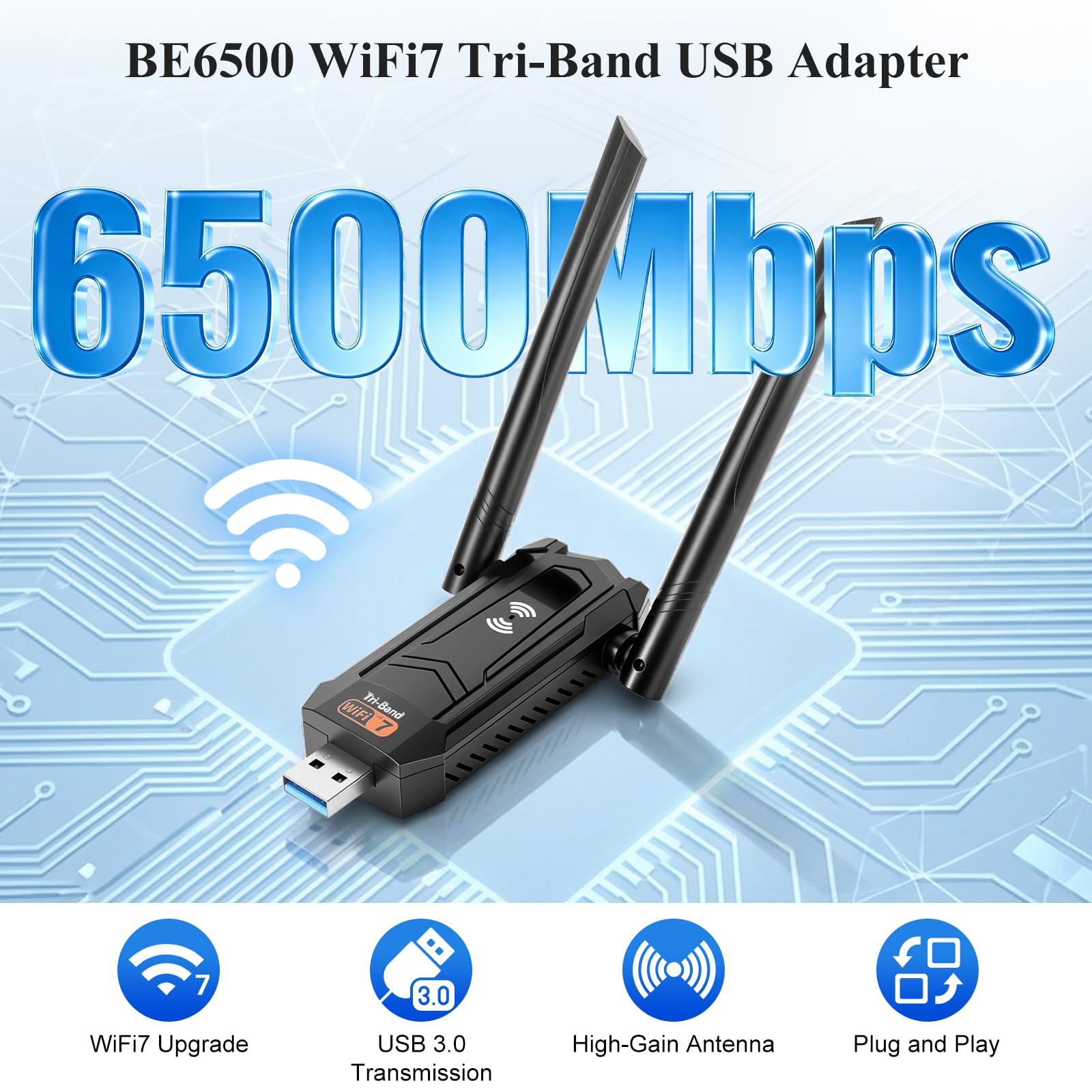 Llave WiFi 7 potente BE6500 llave inalámbrica adaptador USB 3.0
