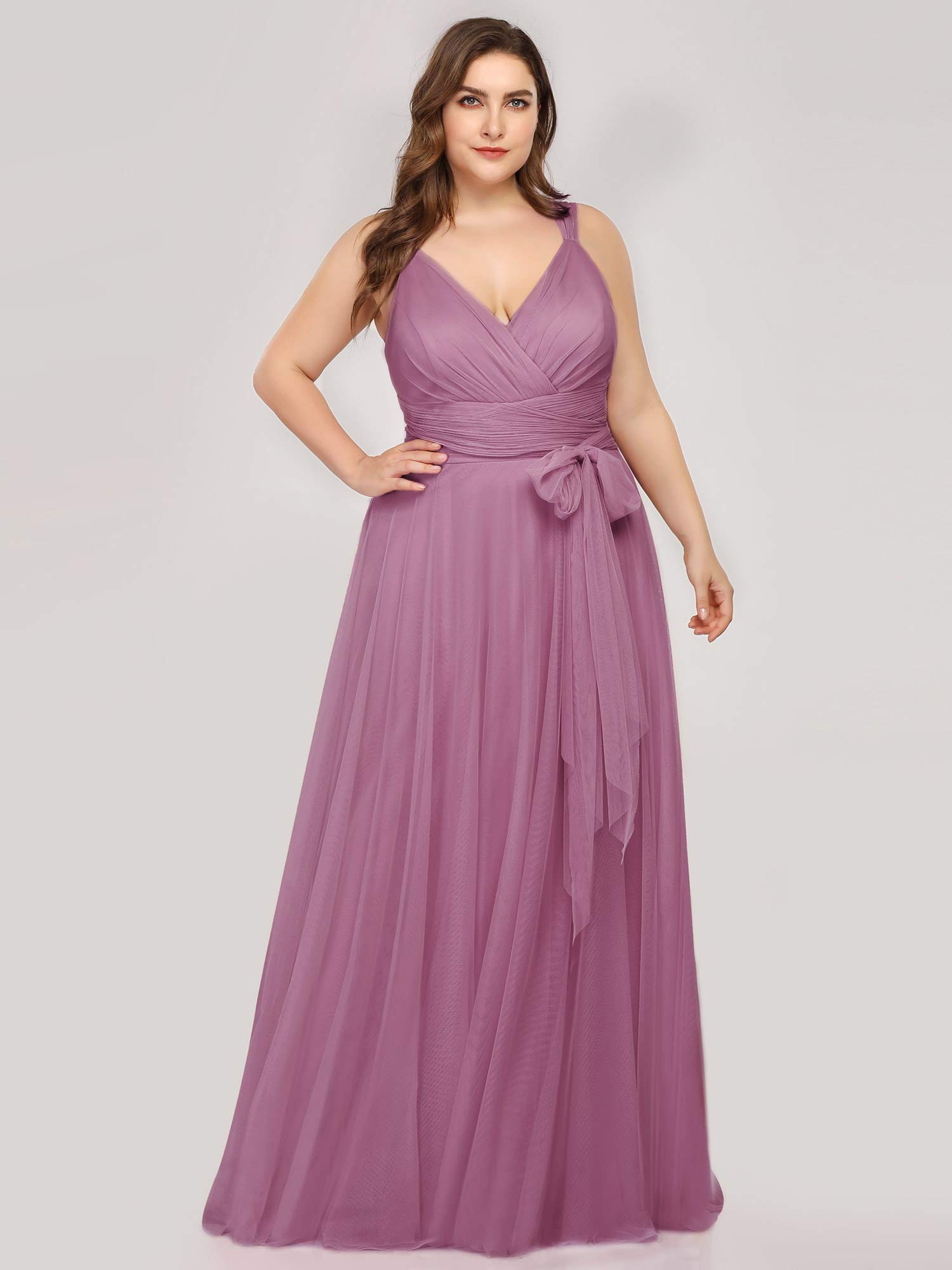 Ever-Pretty Plus Robe de Soirée Grand Taille Élégante A-Line Taille Empire Col en V Tulle Longue Femme 07303PL