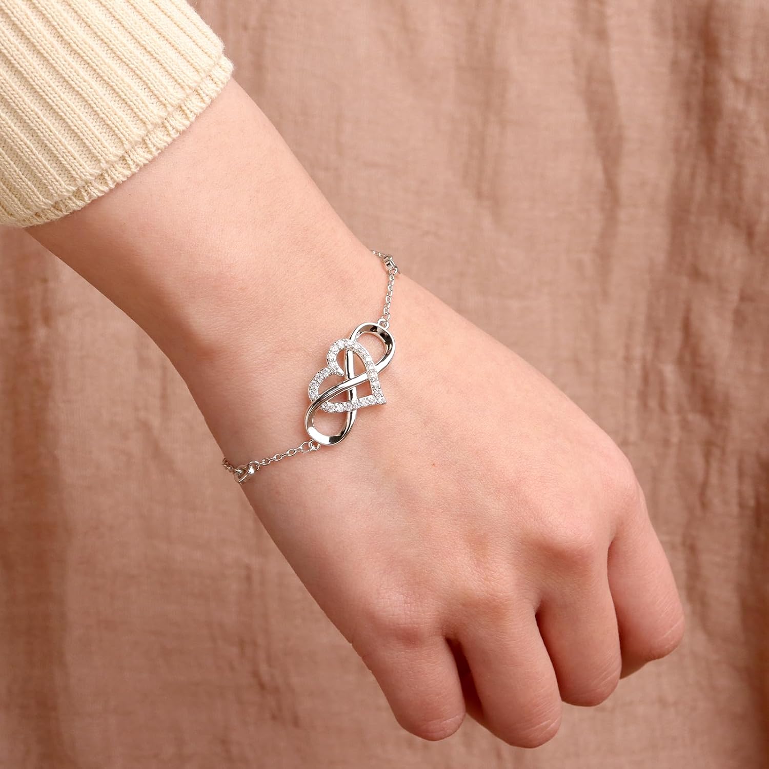 Gift for Mom Girlfriend Besite Sister Infinity Love Heart Bracelet for Women, Gold Silver Statement CZ Rhinestone Infinite Forever Bracelet Anniversary Prom Fashion Accessories Jewelry - Image 2