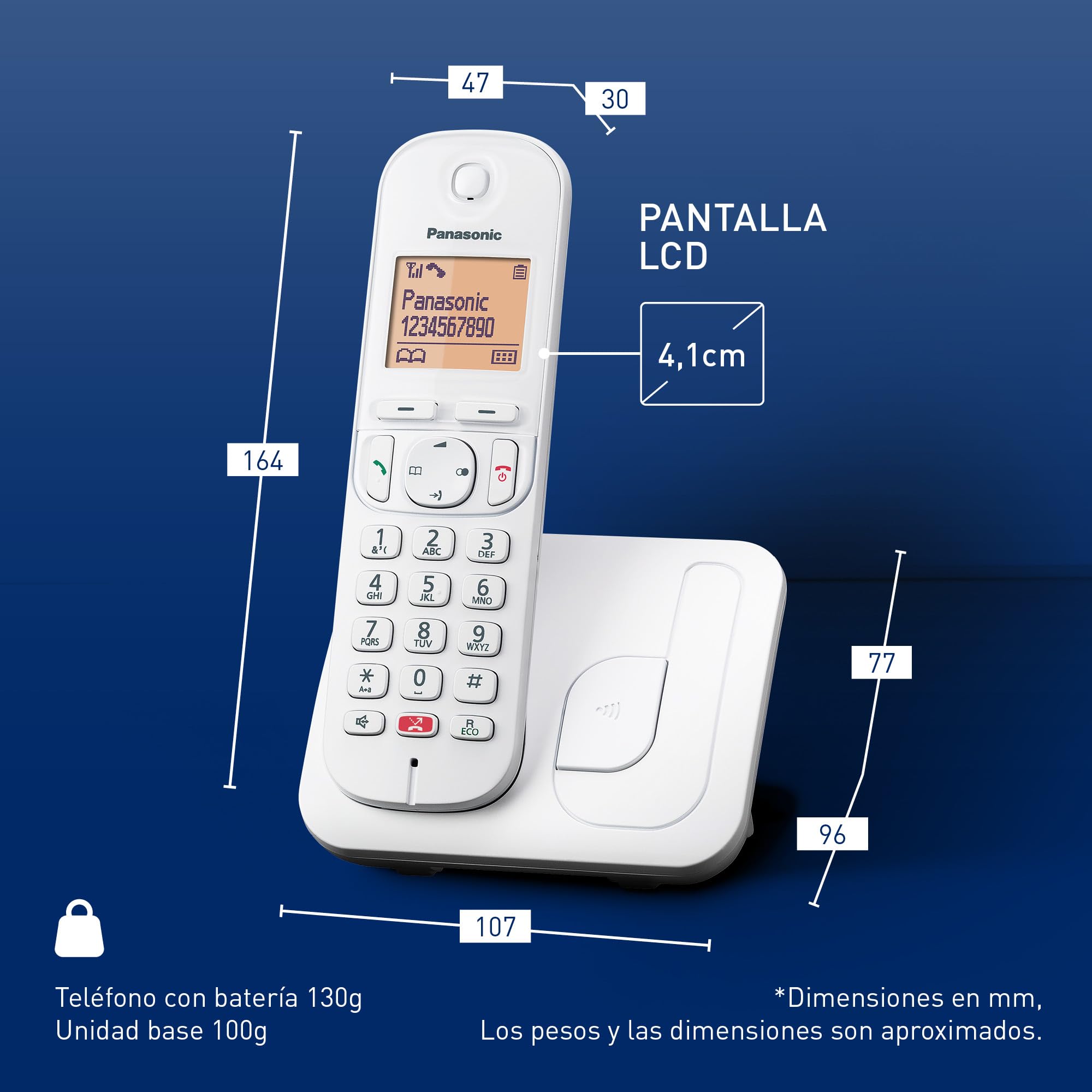 Panasonic KX-TGC250SPW Teléfono Inalámbrico Digital Para Personas Mayores Con Bloqueo De Llamadas, Pantalla Fácil De Leer, Altavoz Manos Libres, Reloj Despertador, Auricular Único, Blanco. — view 6