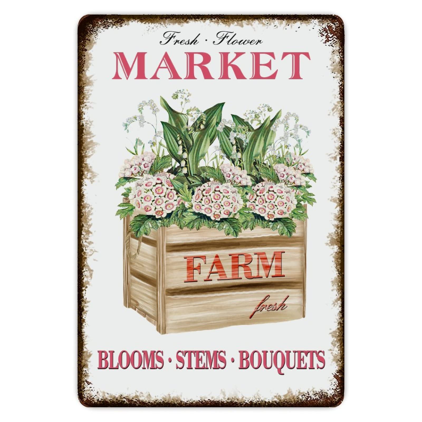 ENEDNATE Farm Fresh Flower Market Vintage Metal Tin Sign 8x12 inch Aluminum Sign for Kitchen Bars Restaurants Cafes Pubs Wall Decor
