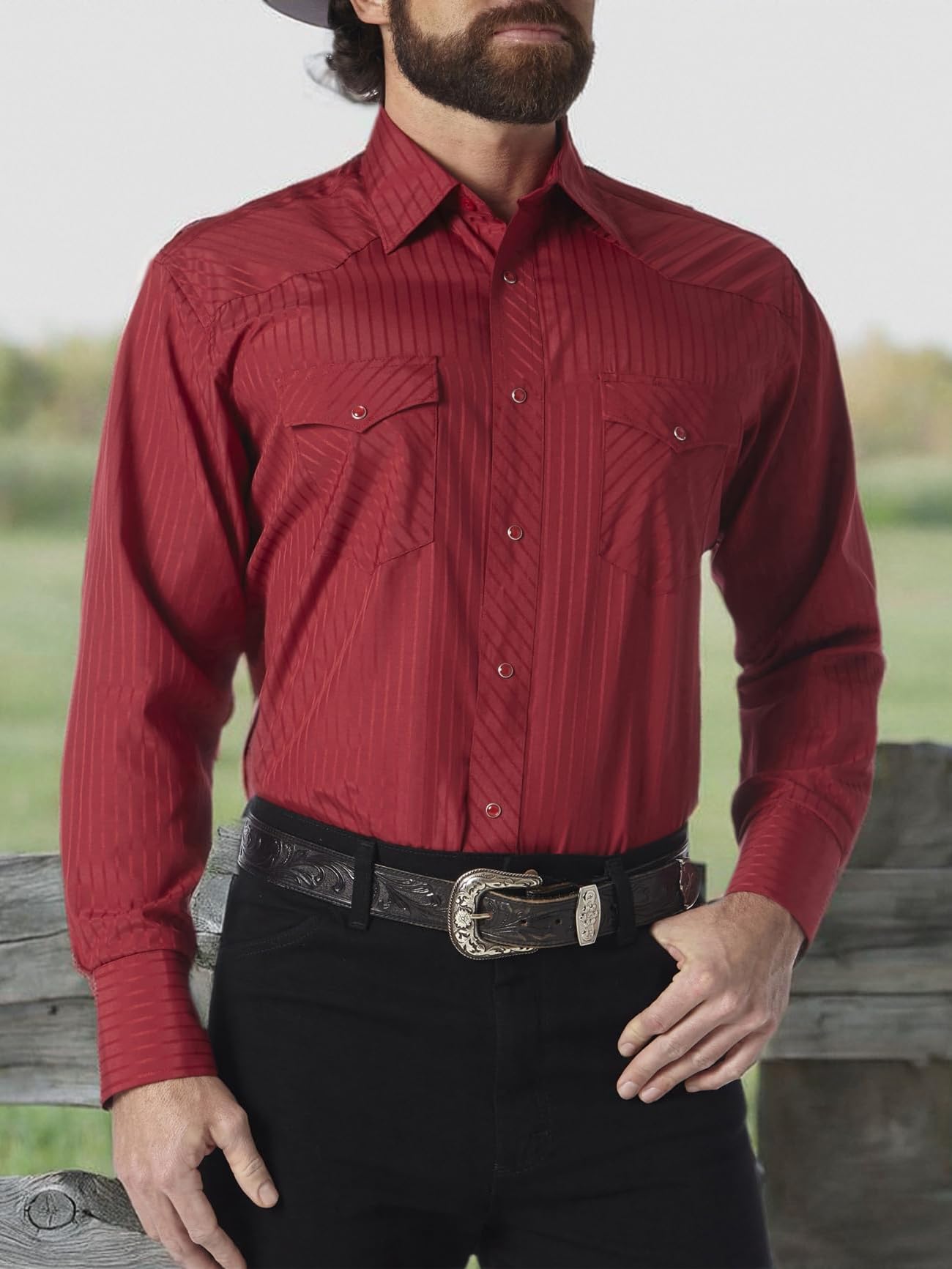 Wrangler Herren Sport Western Two Pocket Langarm Snap Shirt, Wein, Klein – Ansicht 5