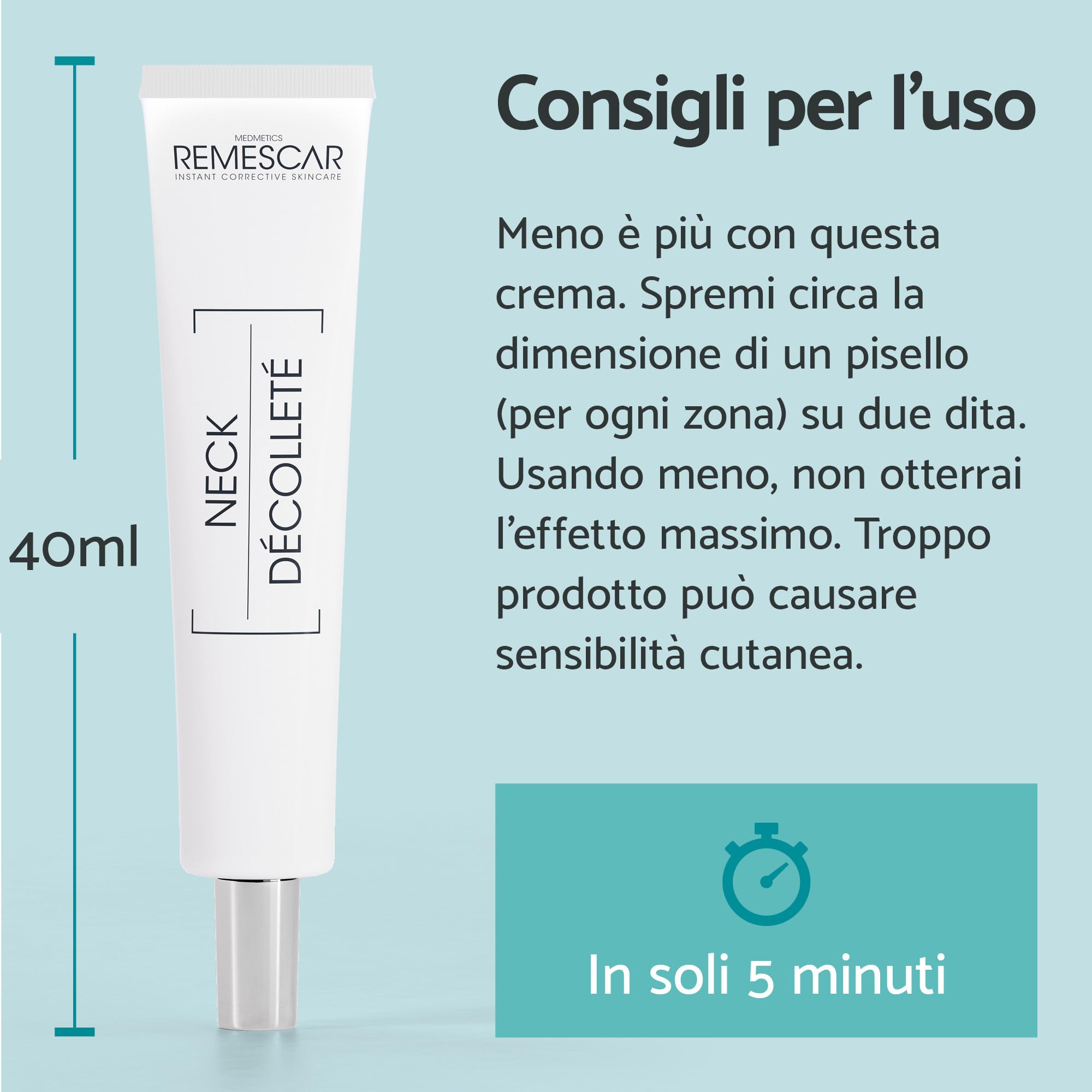 Remescar Crema Collo e Décolleté 40ml – Lifting Istantaneo per Pelle Rassodata – Riduce Rughe e Flaccidità in 5 Minuti – Crema Antirughe Levigante