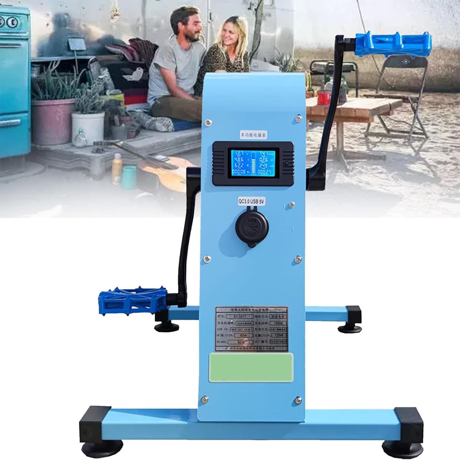 Przenośny generator prądu z korbą ręczną z pedałem nożnym z wyświetlaczem ekranu, wielowyjściowy DC USB/12V/48V/220V do awaryjnego ładowania na zewnątrz, smartfonów, powerbanków, skuterów