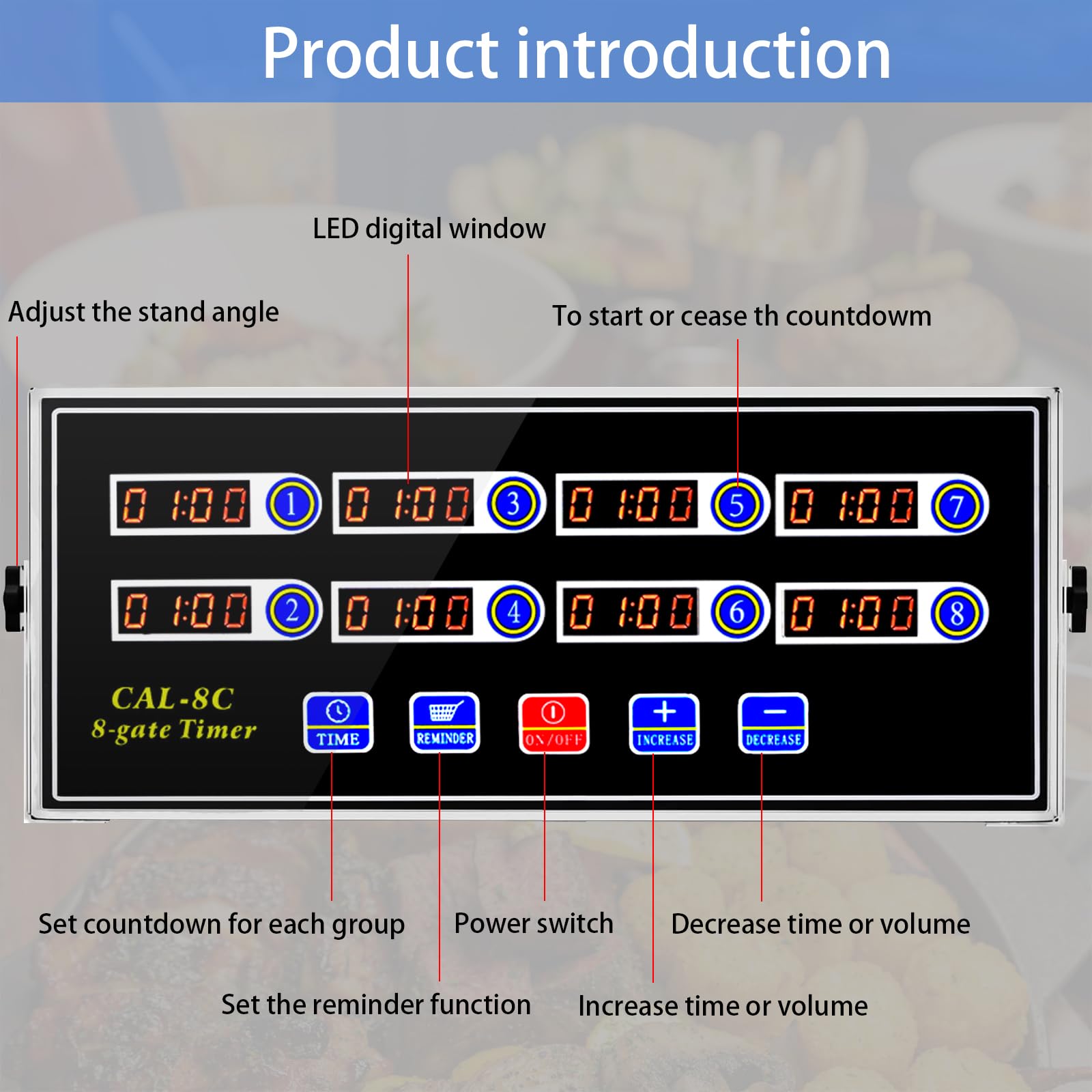 Temporizador de cocina comercial de 8 canales para el hogar, cocina, timbre de alarma fuerte, volumen ajustable, tostado al vapor, café tostado y temporizador de acero inoxidable