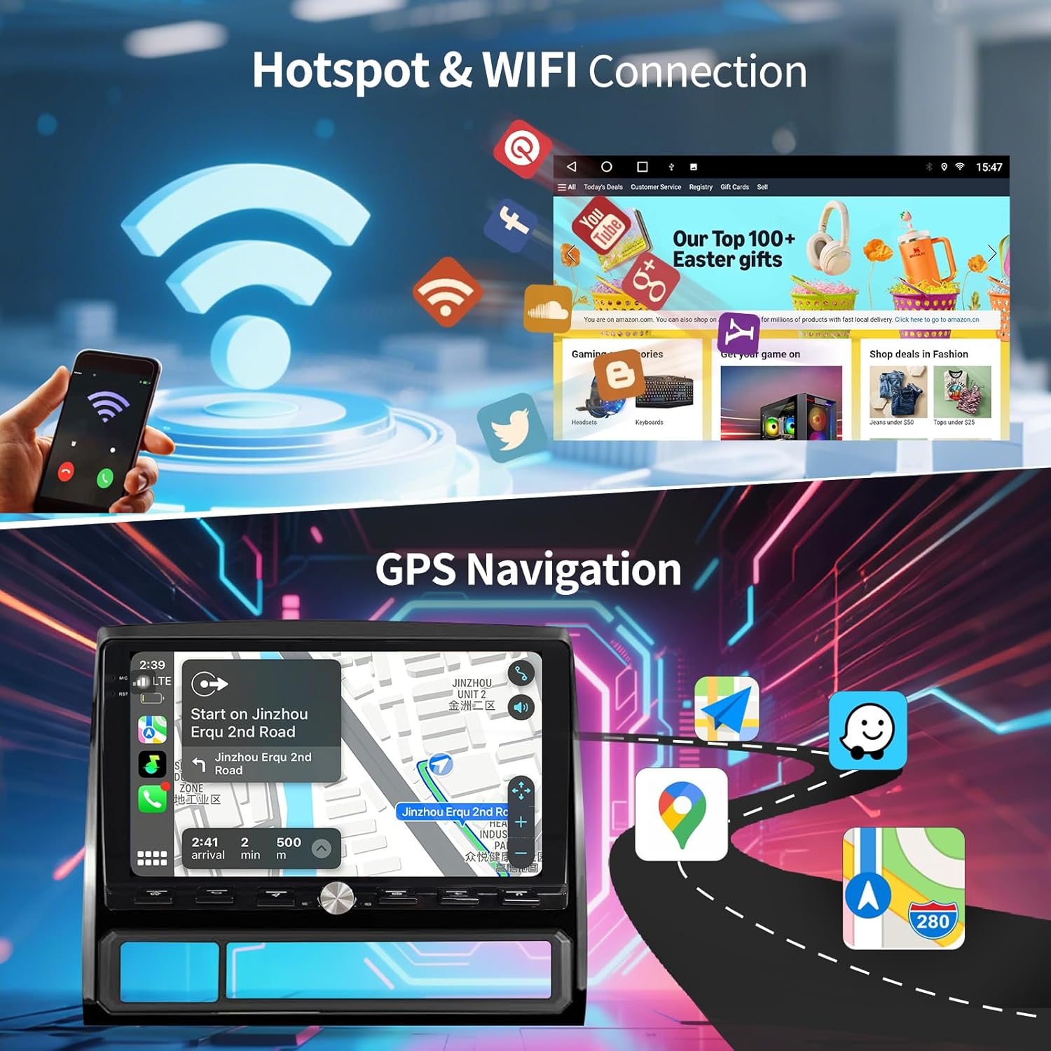 GPS Navigation and Hotspot/WiFi Connection features