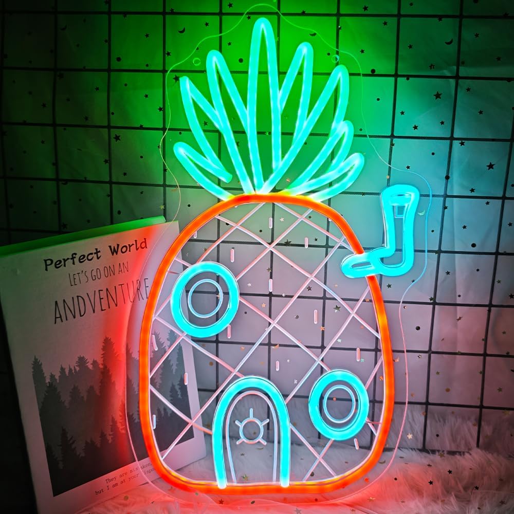Pineapple House Neon Sign for Wall Decor Under Sea Pineapple Led Neon Light Sign for Room Cartoon Ocean World Sign for Bedroom Bathroom Decor Gift for Boys Girls Teens Adults(N007) image 2