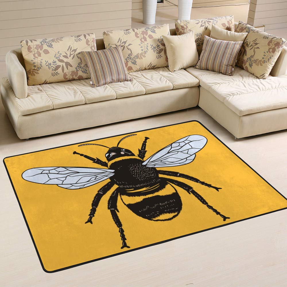 Tapis jaune motif abeille Ruchen grand format 80x58 inch