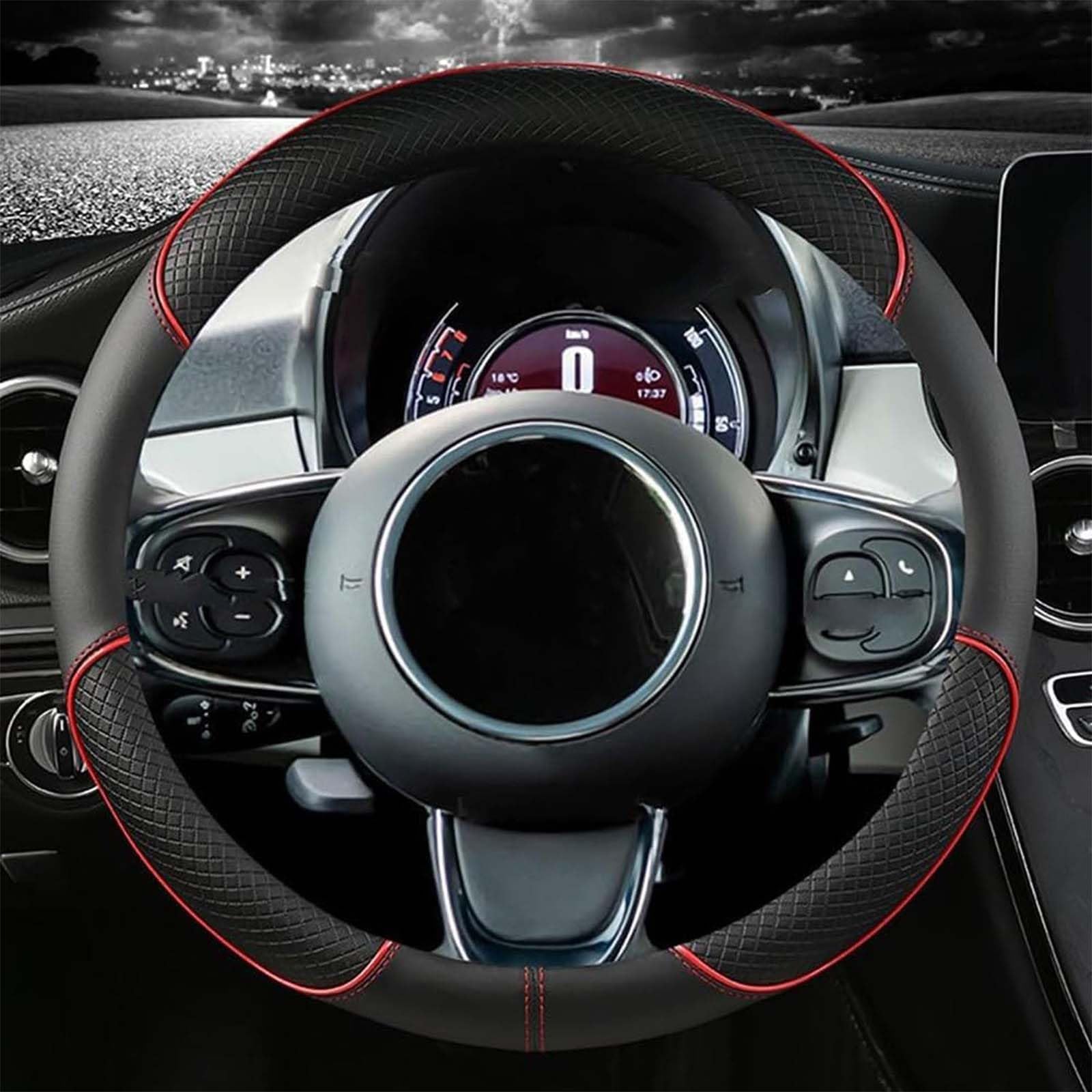 Car Steering Wheel Cover for Nissan Rogue 2007-2010 2011 2012 2013, Breathable PU Leather Protector, Anti-Slip Diamond Grip, Soft Touch Sporty Auto Interior Accessory,A-O