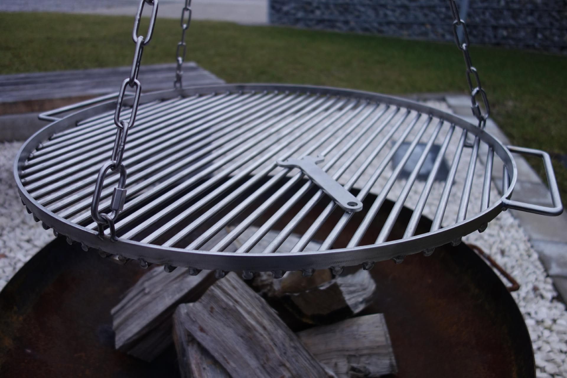 Grillrost rund Edelstahl nach Maß mit KONFIGURATOR Maßanfertigung mit Reling Ø25-115cm 6/8mm Vollstäbe