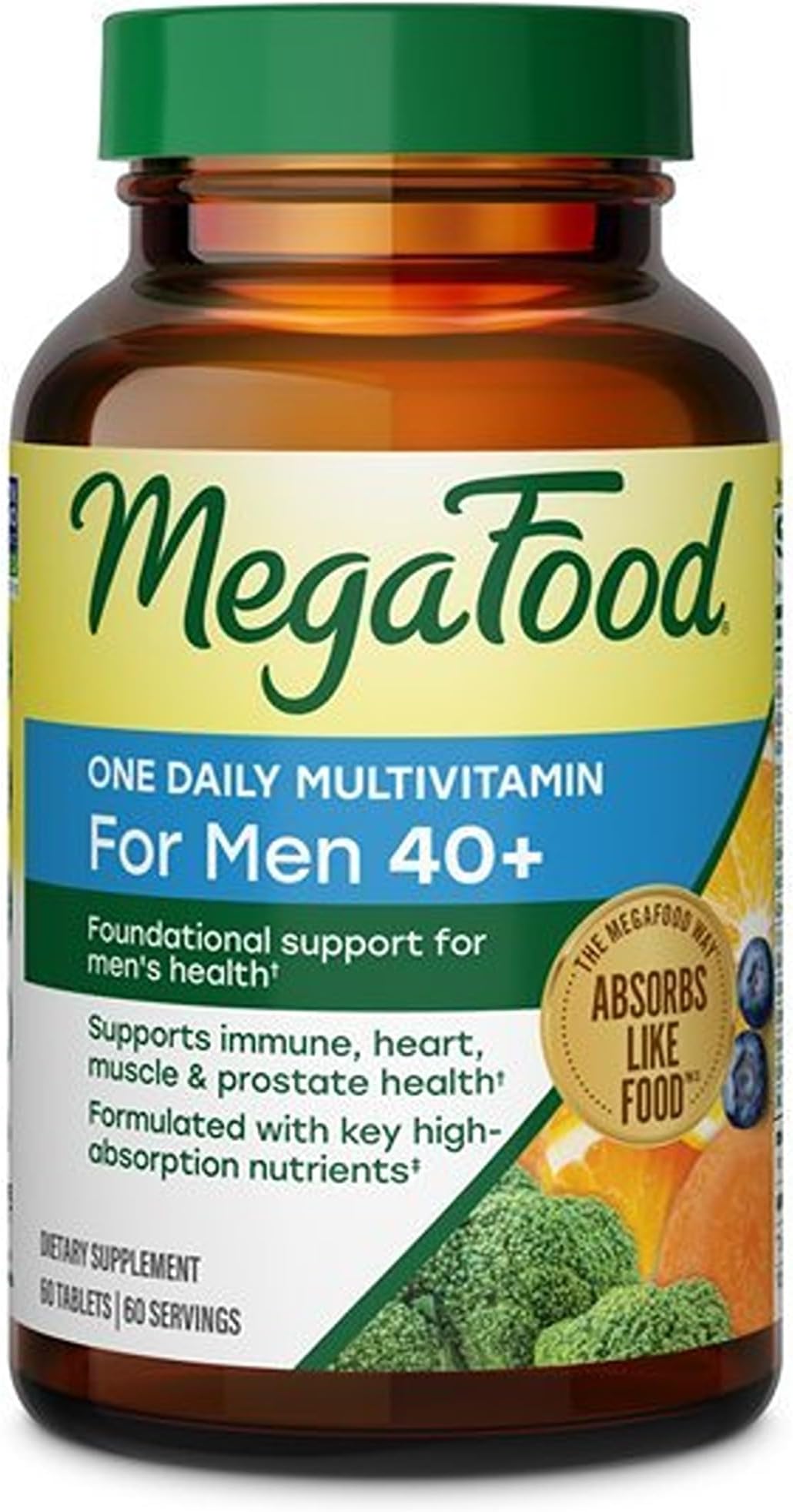 MegaFood One Daily Multivitamin for Men 40+ with 21 Nutrients, 60 Tablets