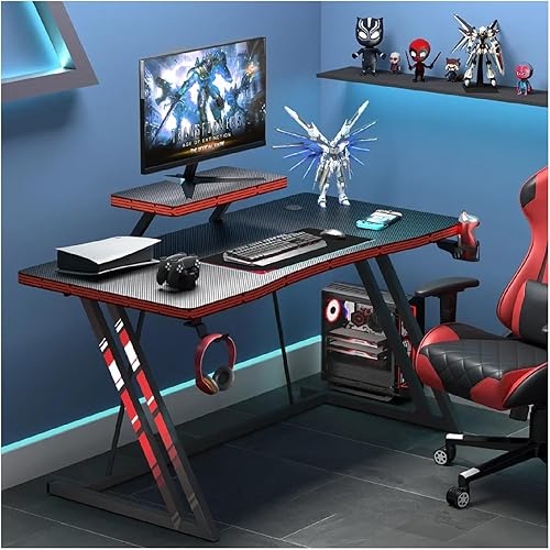 Miniatura 2 de Escritorio para Juegos, Escritorio de Oficina en Casa, Mesa de Computadora para PC, Patas en Forma de Z con Soporte para Monitor, Portavasos y