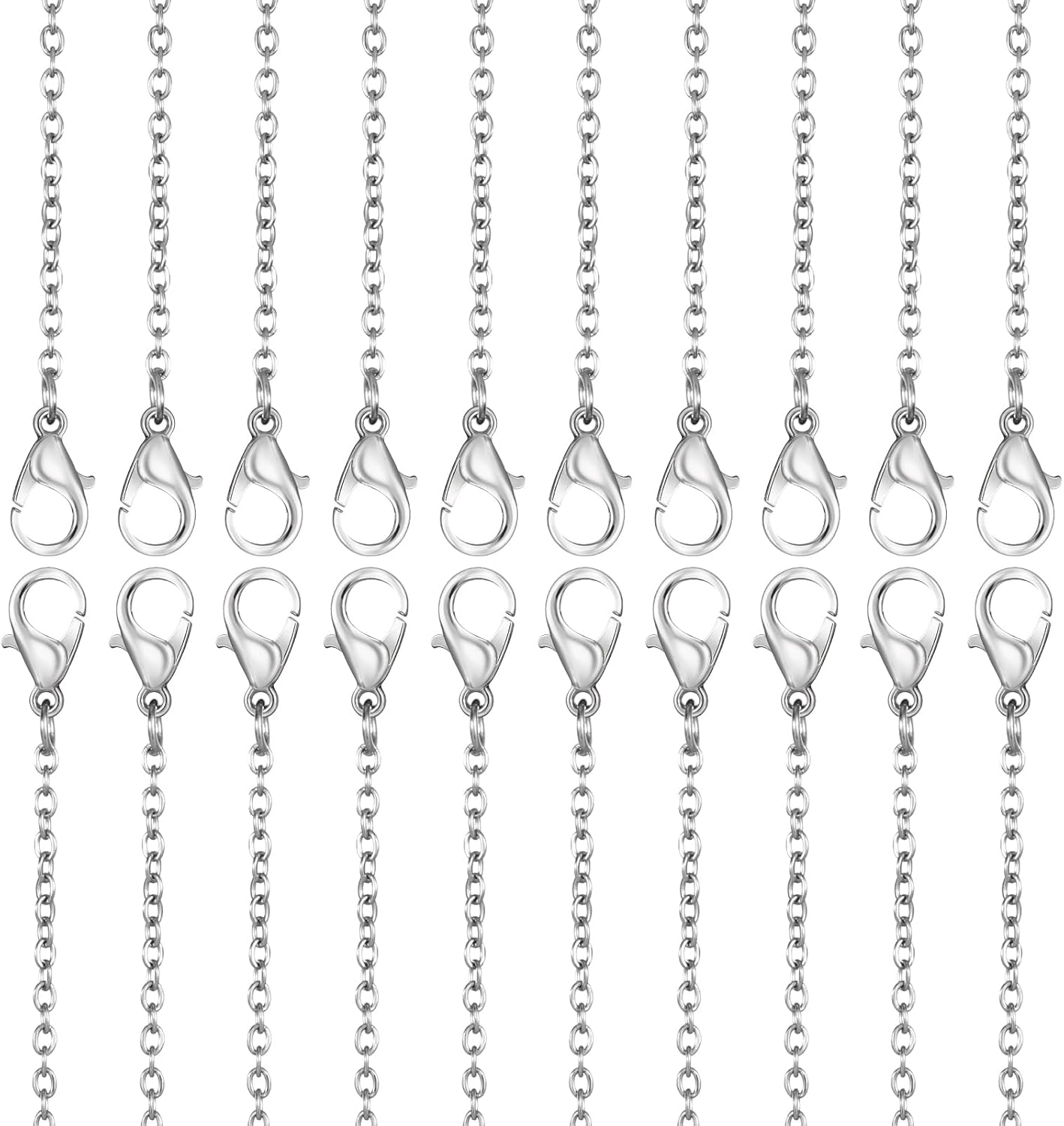 20PCS Necklace Chain with Lobster Clasps, Stainless Steel Necklace Chains, 17.7Inch 1.5mm Silver Chain for Jewelry Making and DIY Accessories, Necklace-Set (Fashion, Thin, Dainty and Sturdy)