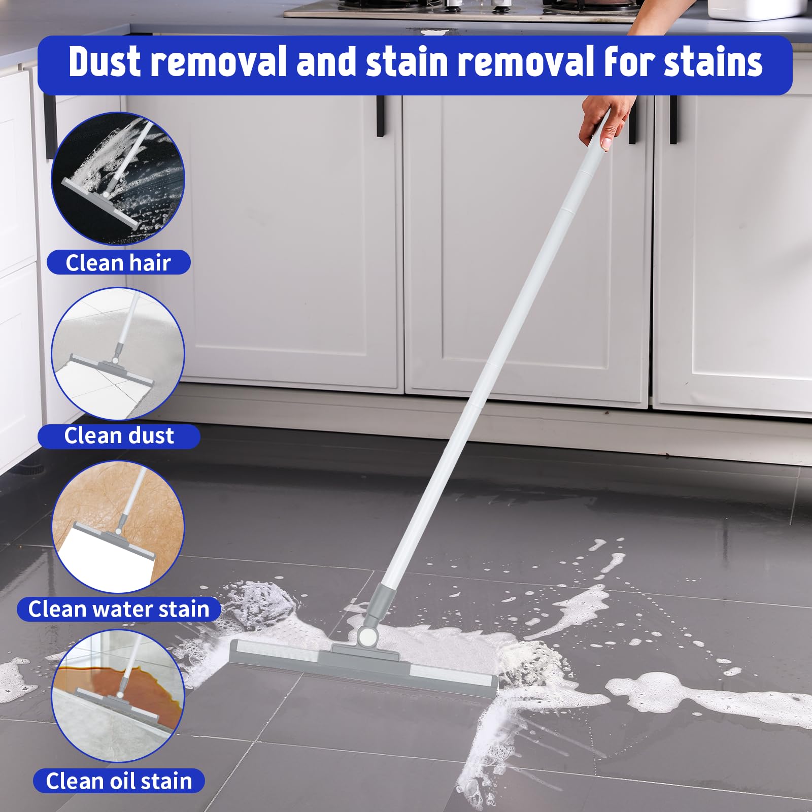 JUBORUI Balai Raclette Sol Avec Manche Télescopique(136cm), Raclette Salle De Bain,Lame