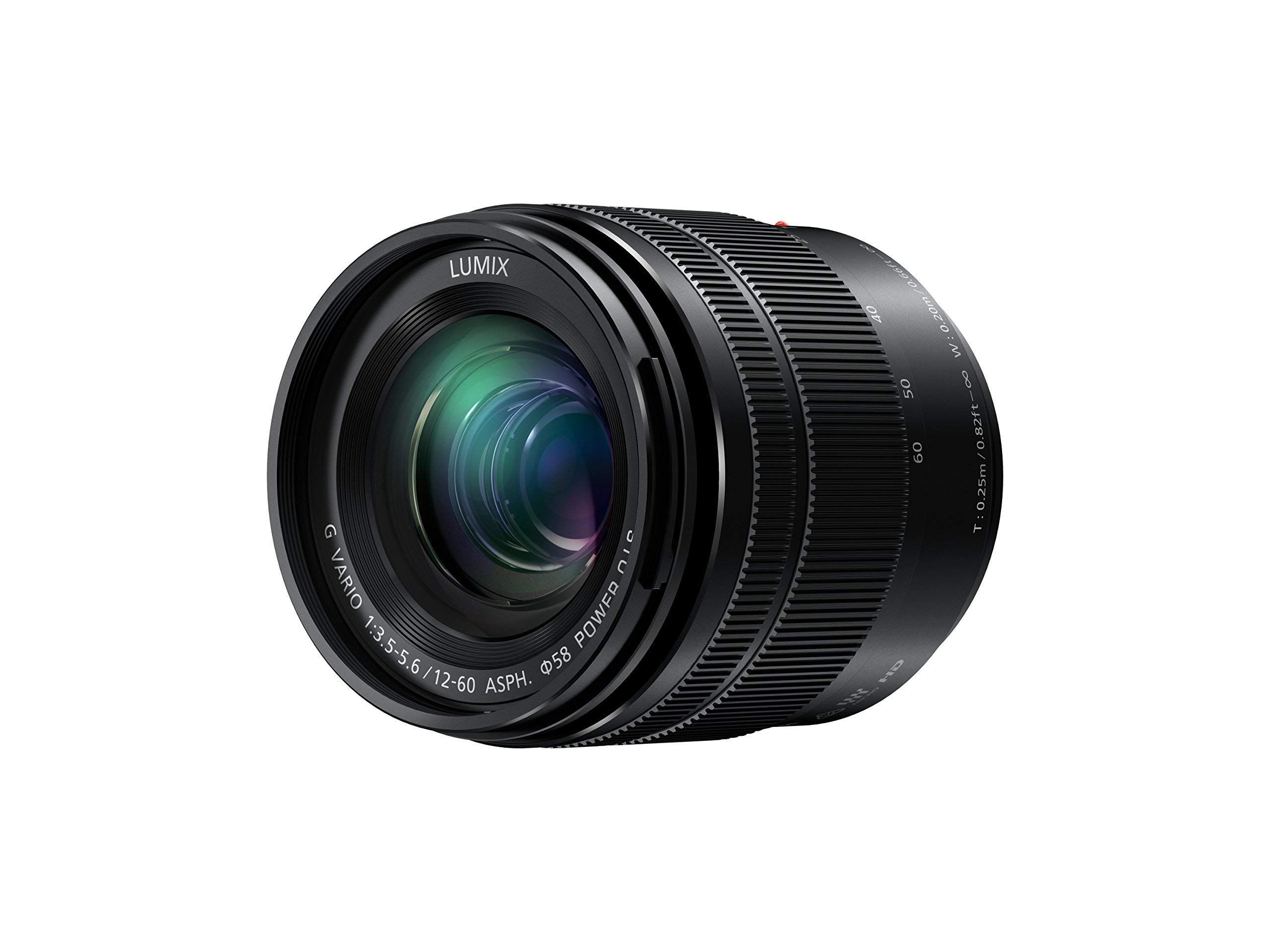 Panasonic H-FS12060E LUMIX G Vario 12-60 mm F3.5-5.6 ASPH. Objectif (Zoom 5X, stabilisateur d'image Power O.I.S, Protection Contre la poussière/Les éclaboussures) Noir (reconditionné)
