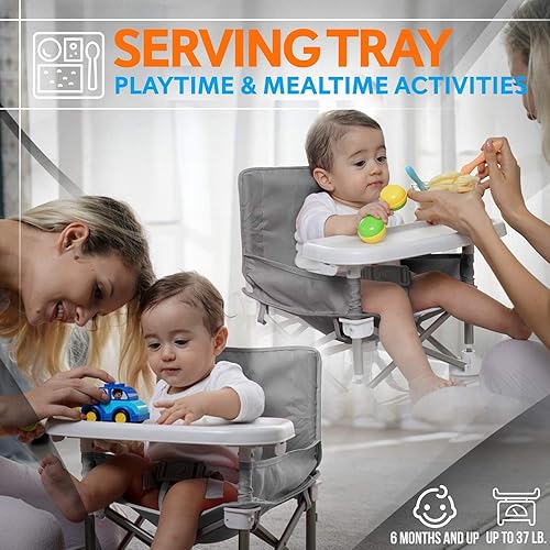 Miniatura 13 de SereneLife SLBS66G - Asiento elevador de asiento para bebé, ahorro de espacio, silla de alimentación plegable portátil y abierta para sentarse,