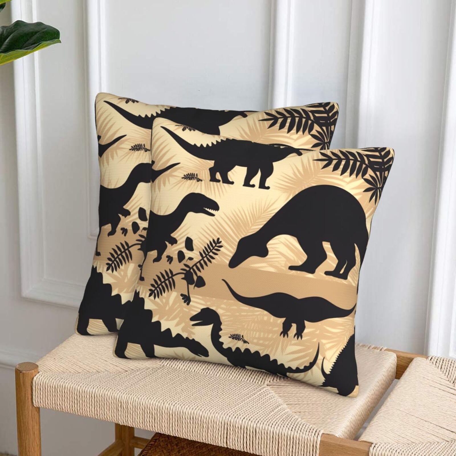 NONHAI Decorative Throw Pillow Covers Set of 2, 20"x20" Square Cushion Case Soft Comfy Dinosaur Silhouette Throw Pillows for Couch Cushion Livingroom Farmhouse Home Decor Pillowcases