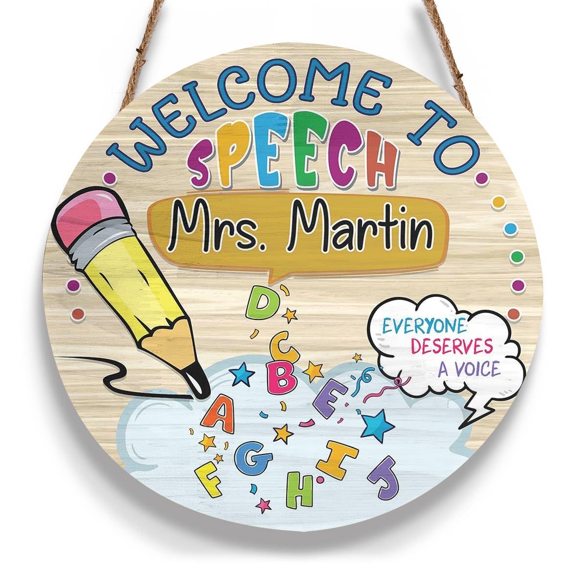 Personalized Welcome To Speech Classroom Door Sign, Custom Teacher Name Door Hanger, Speech Language Pathologist Office Decor, Speech Therapy Decor,