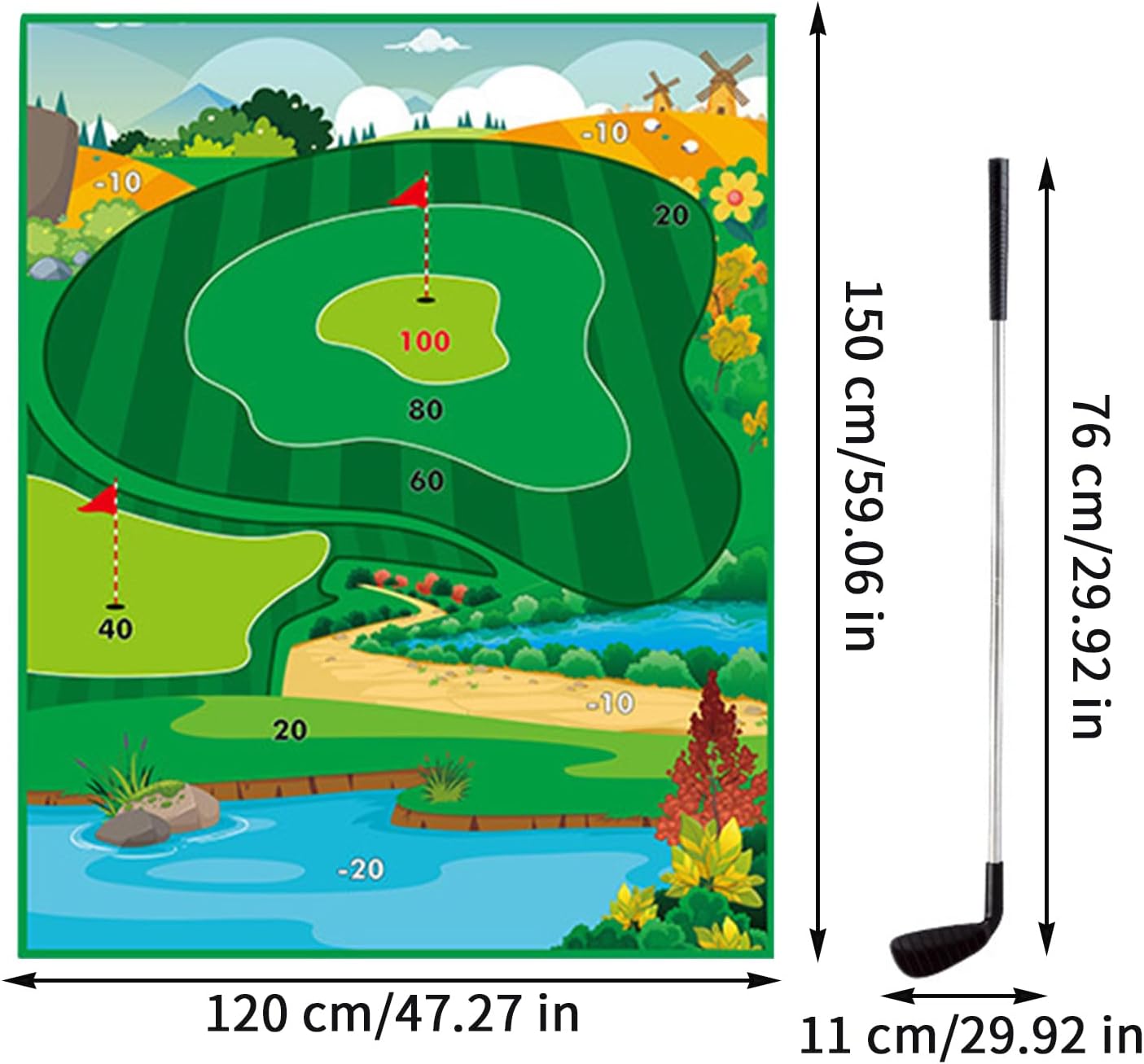 Chipping Game | Kids Sticky Golf Games Set with Club | Sticky Practice Mat with Club Putting Green Training Equipment for Beginner Adults Family