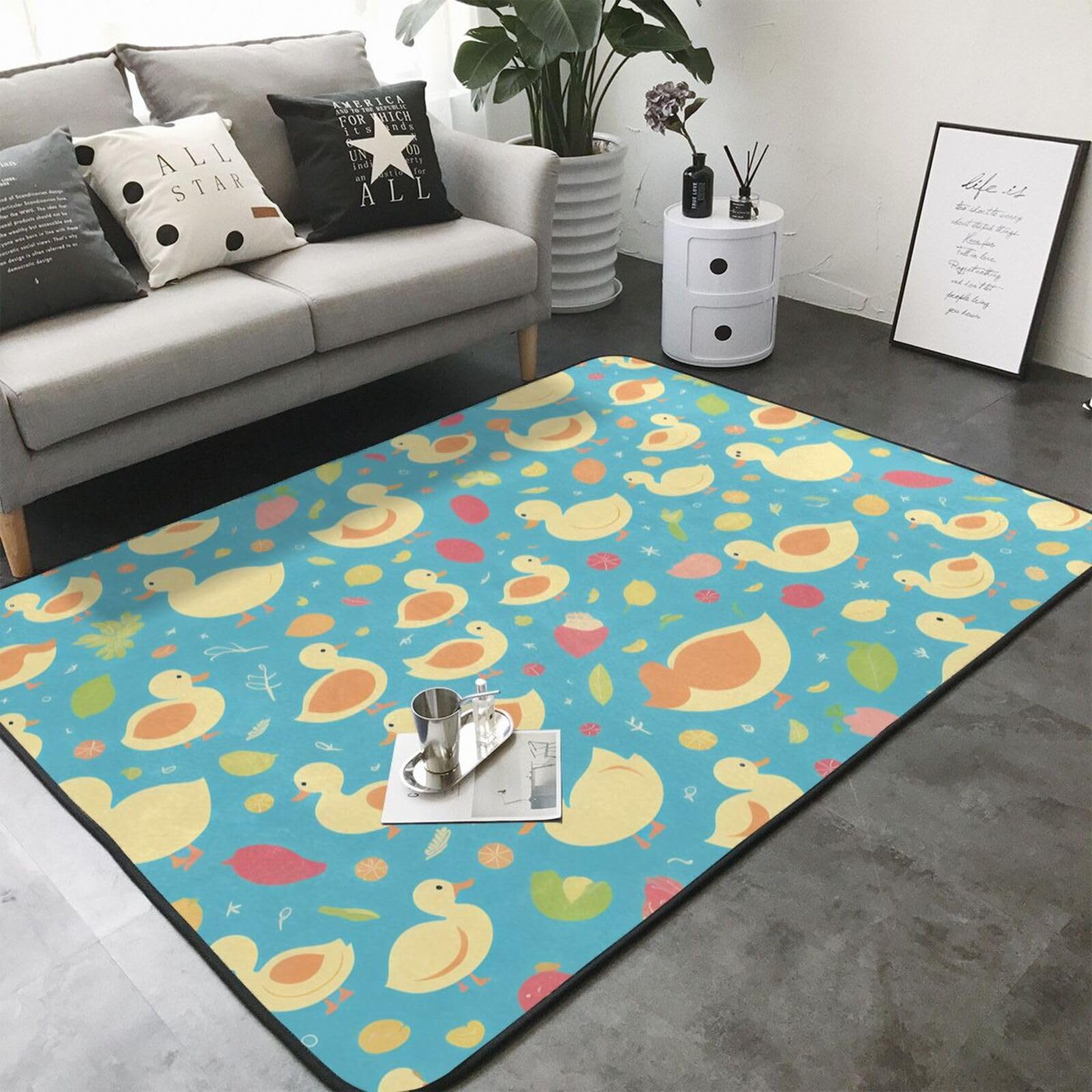 Duck Printed Patterns Print Living Room Anti Slip and Absorbent Carpet, Indoor Bedroom Bed Floor Mat, Ultra Soft Washable Carpet 80x58 in