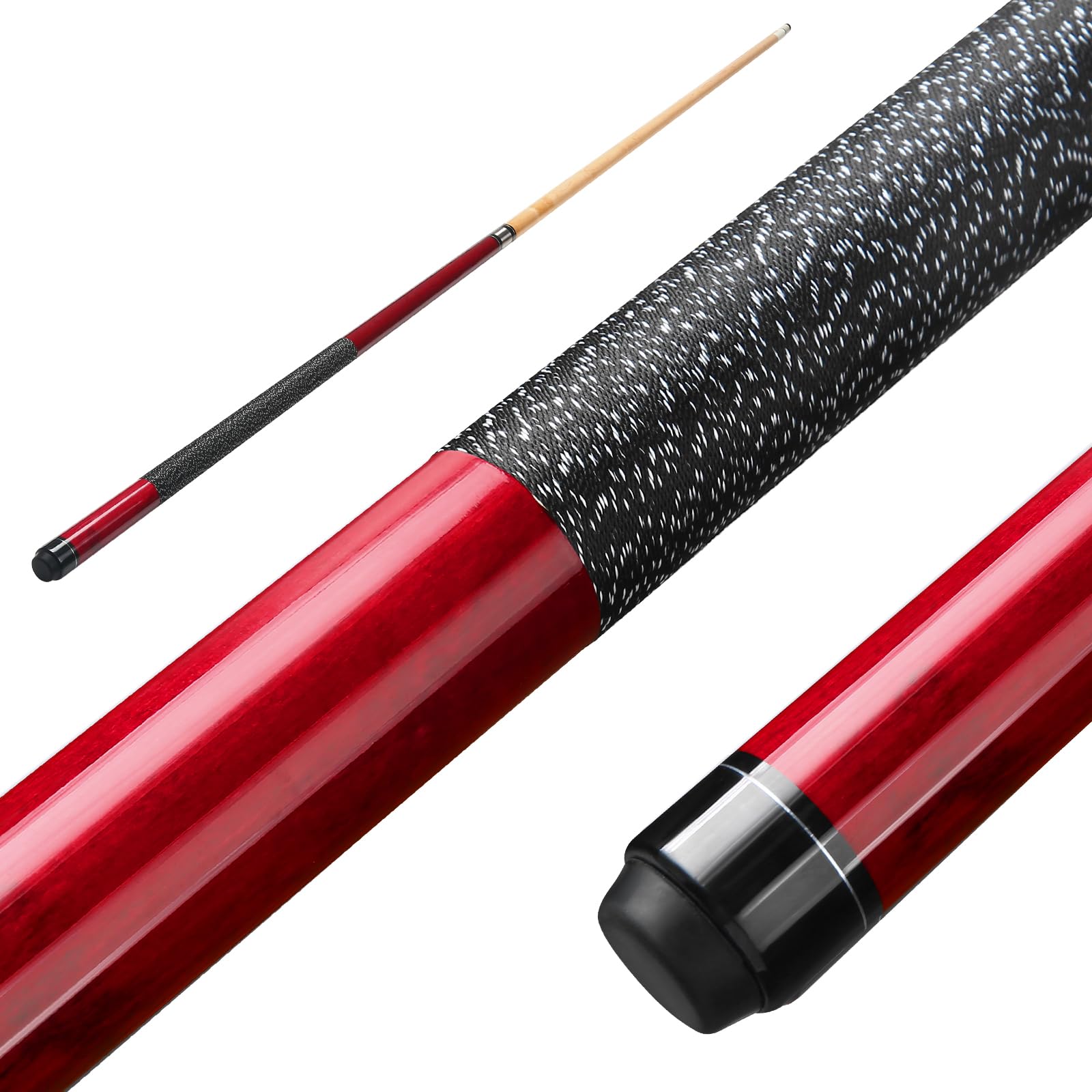 ASMPCUE Pool Cue, 58'' 20oz Billiard Cue Canadian Maple Wood Pool Cue 13mm Tips for Professional Pool Cue Players, 1/2 Maple Cue Sticks with Irish Linen Wrap for Billiard Table Sports (Red)