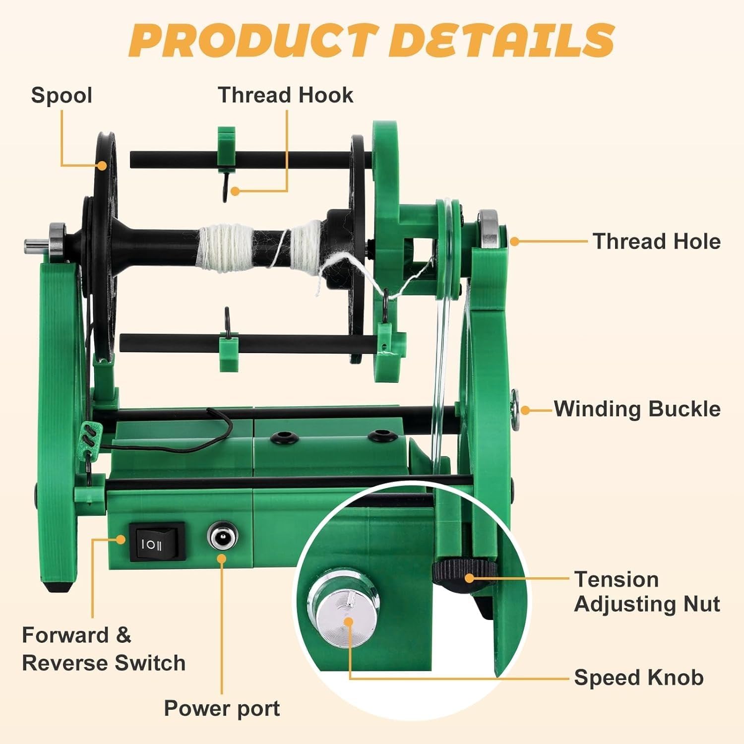Adjustable Speed Compact Electric Wool Spinner, Electric Winding Machine, Modular Design, Easy to Disassemble, 12v Yarn Spinning Wheel, 4 Ounce Capacity(Black)